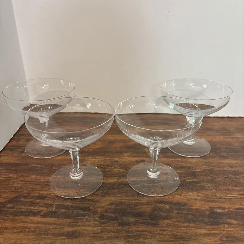 Mid Century Fostoria Debutante Clear Glass Champagne Sherbet Dishes Set Of 4 EUC